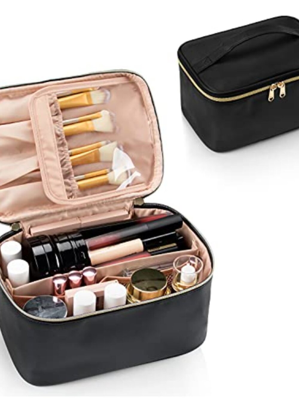 Travel Makeup Bag Faux Leather Cosmetic Organizer with Brush Compartment